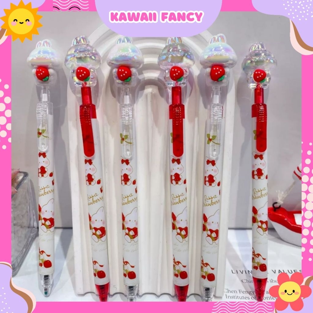 

KAWAII- 2PC PULPEN/PENA KUKI STRAWBERRY RABBIT CUTE