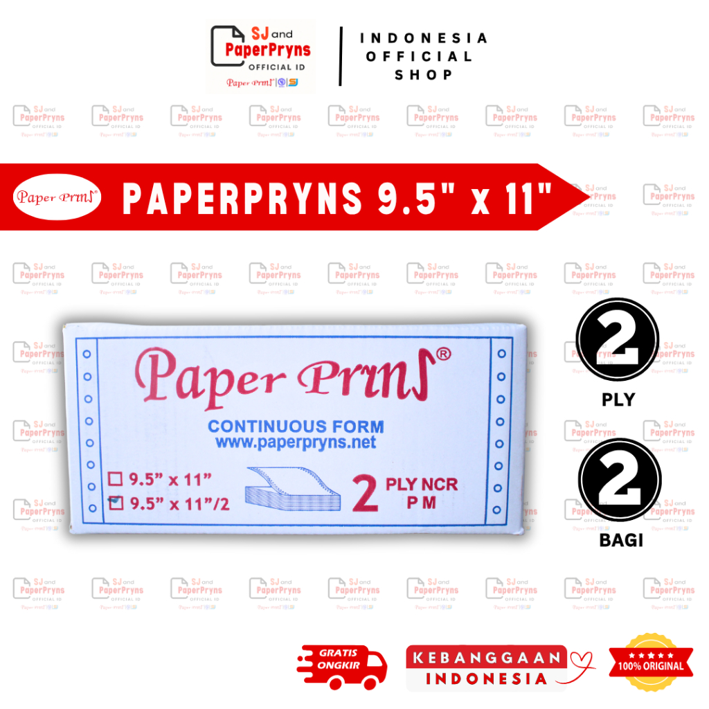 

PAPERPRYNS Kertas Continuous Form 9,5" × 11/2" - BAGI 2 (2 PLY) NCR Sheets