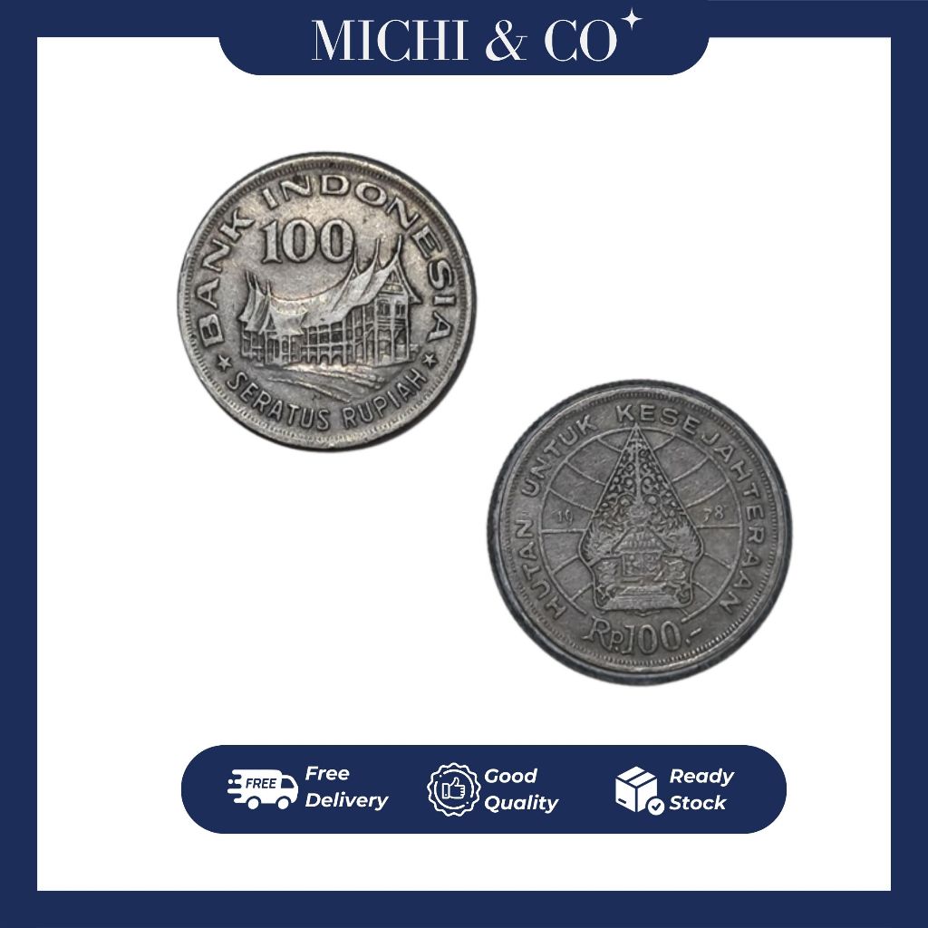 [TERMURAH] Uang Koin Kuno Indonesia 100 Rupiah Wayang Rumah Gadang