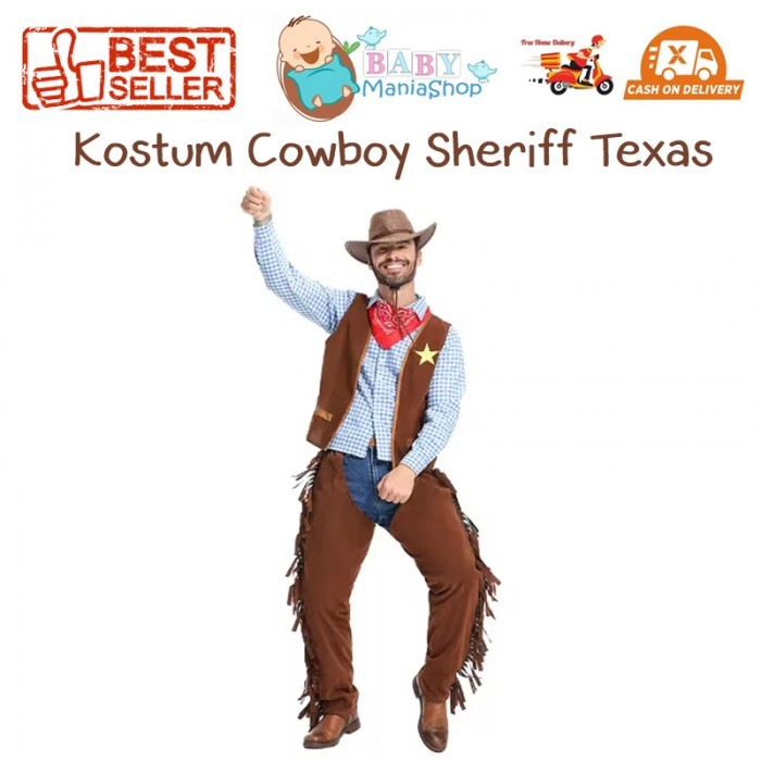 Kostum Cowboy Sherif Texas Cosplay Baju Negara Amerika Serikat Koboi Pria Dewasa