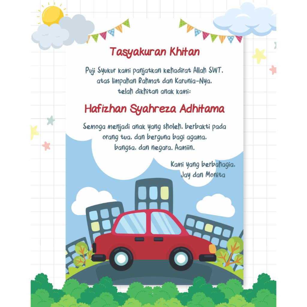 Kartu Ucapan Tasyakuran Khitanan / Kartu Syukuran Khitan / Kartu Ucapan Khitan / Kartu Bingkisan Tas