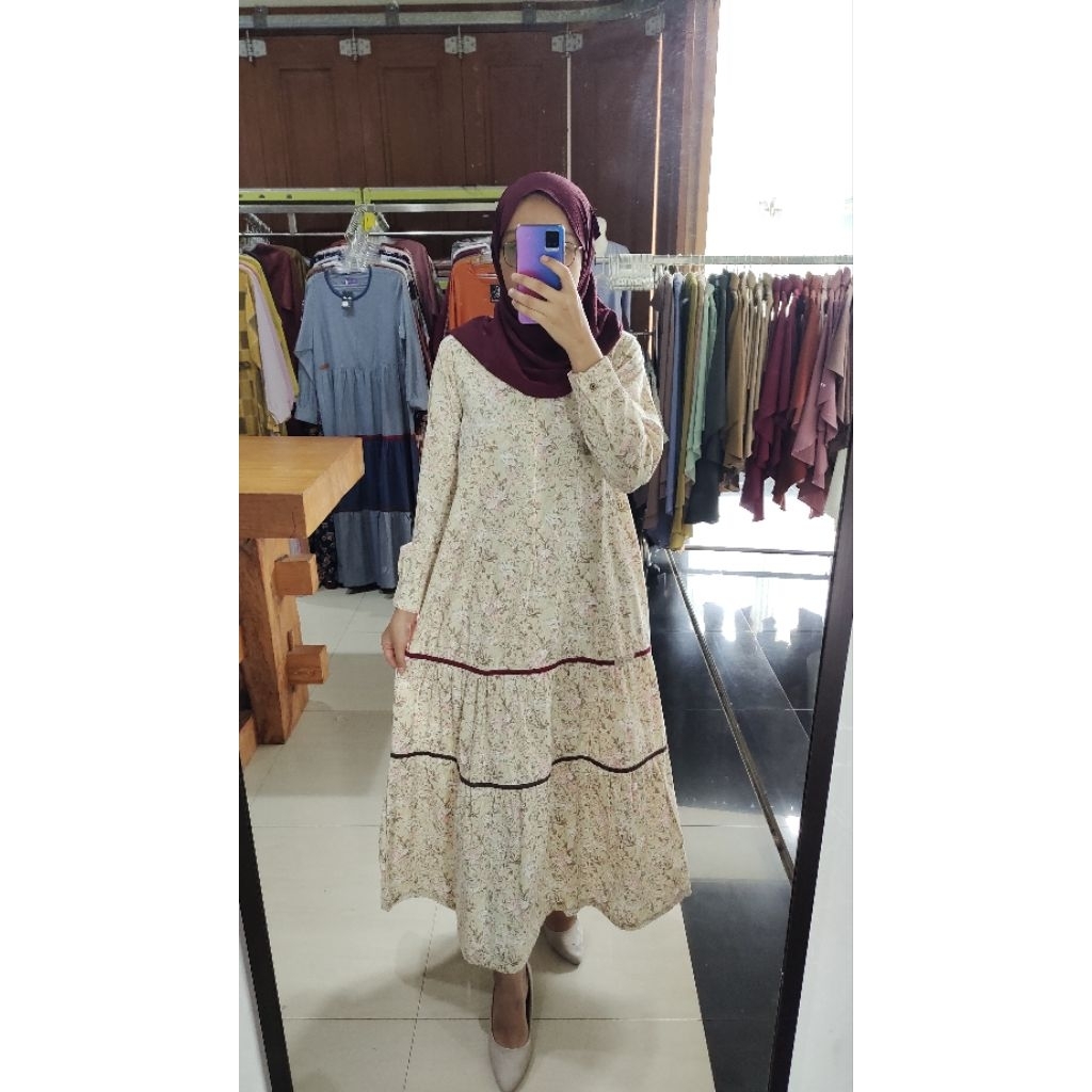 Gamis Motif Rampel | Bahan Katun Jepang Motif Bunga Cantik | Size S dan XL