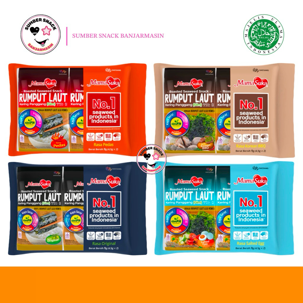 

Mama Suka Rumput Laut Kering Panggang (Isi 2 pcs/Pack) (4,5gx2) (7 Varian Rasa)