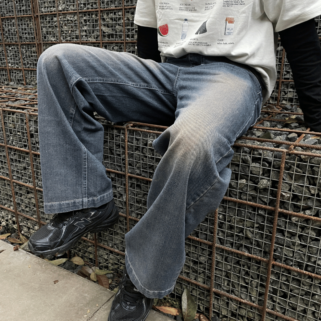 jeans baggy biothing abu pria wanita / jeans baggy