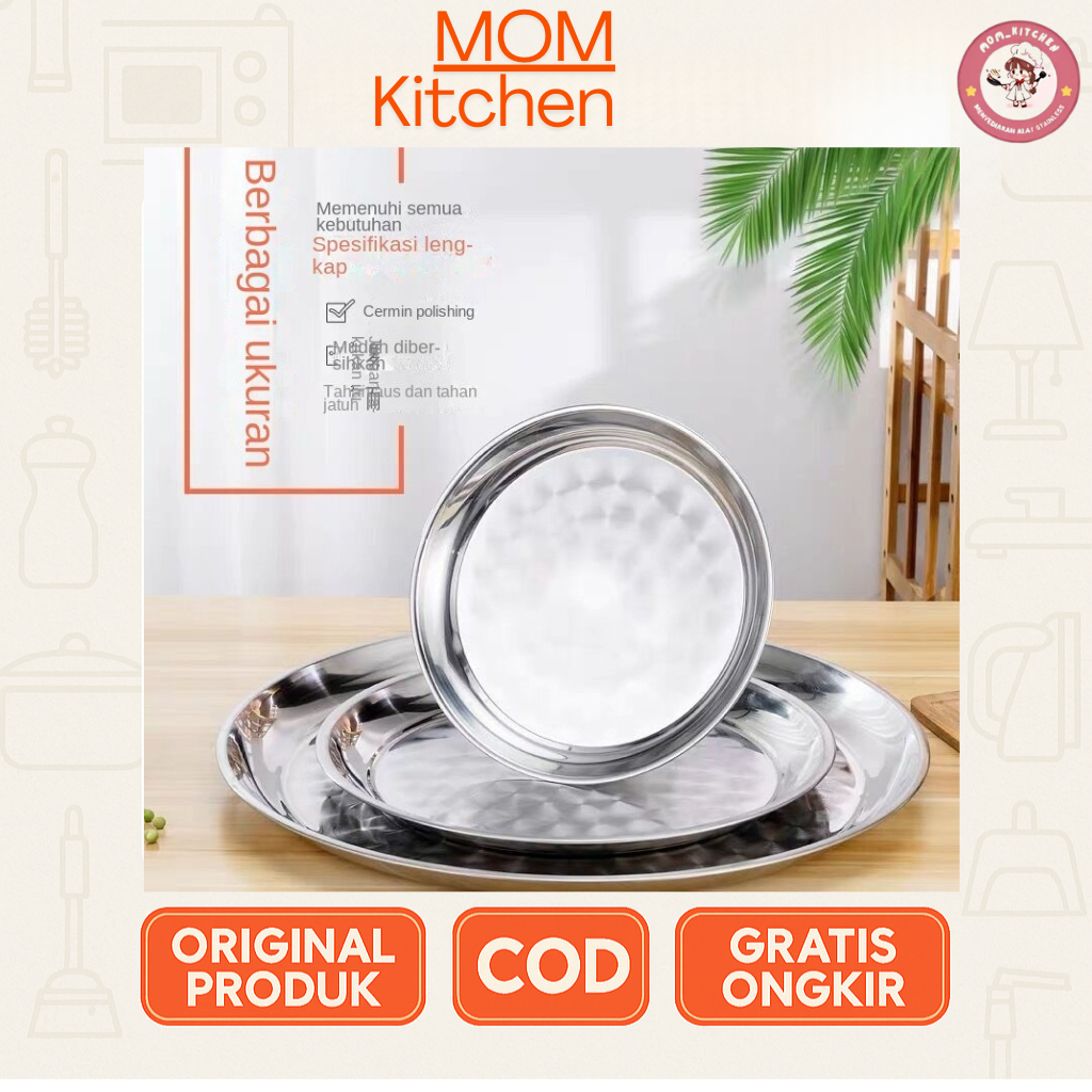 Mom _Kitchen Nampan Bundar / Nampan Tebal Bulat Stainless Jumbo