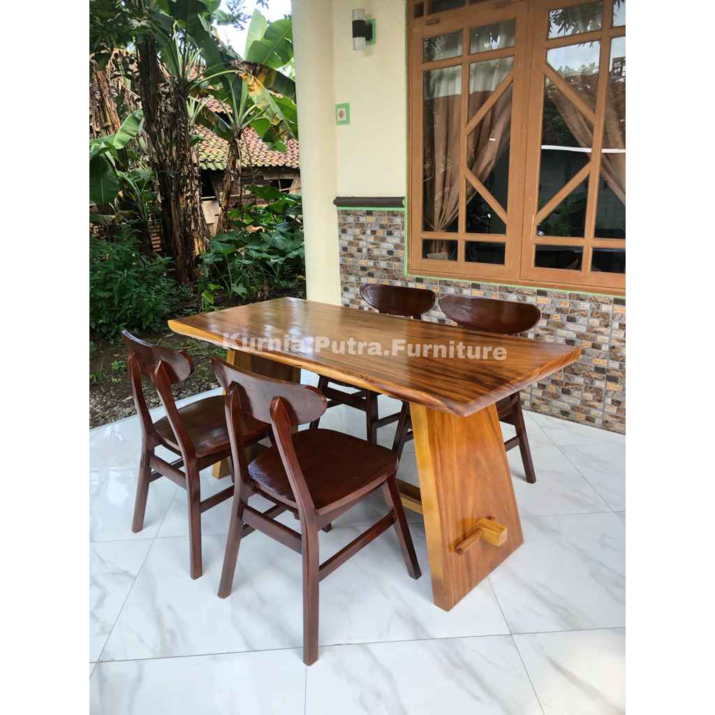 Set Meja Makan Sate Kayu Trembesi Kombinasi Kursi Ropan Jati / Meja Makan / Dining Chair