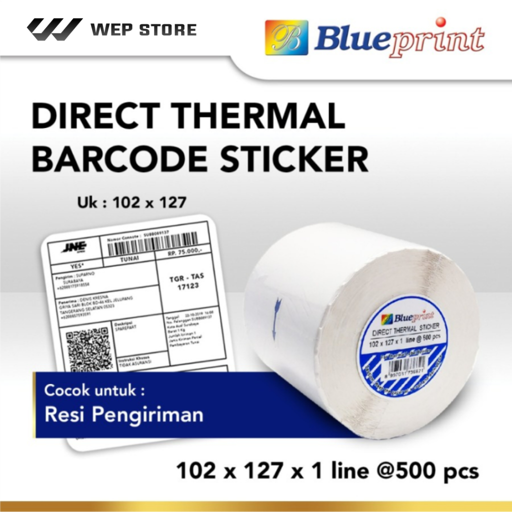 

Direct Thermal Sticker Label 102 x 127 mm Blueprint Stiker Barcode Resi Olshop 102x127