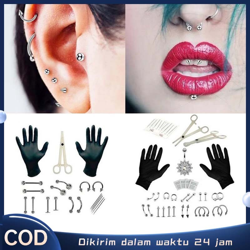 20/41pcs Alat Tindik Alat Tindik Telinga + Anting Pria Set Alat Tindik  Alat Tindik Satu Set