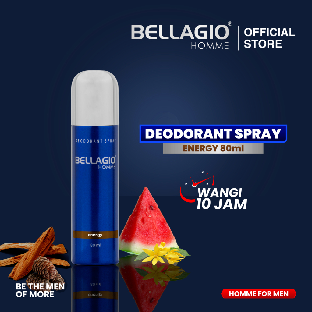 Bellagio Deodorant Spray Energy (Brown, 80ml) Deodorant Antiperspirant