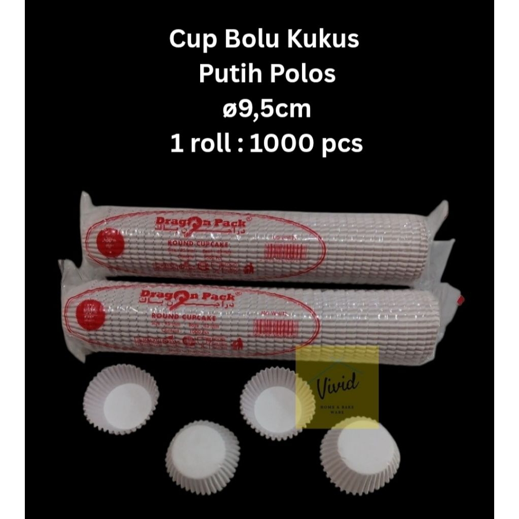 [1000 pcs] Cup Bolu Kukus 9.5 - Kertas Bolu Kukus Pendek Putih Dragon Pack - Kertas Alas Bolu Mekar 