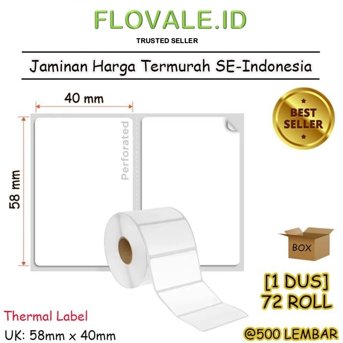 

LABEL THERMAL [58 x 40] KERTAS STICKER BARCODE 58x40 mm (500 Pcs) - BOX