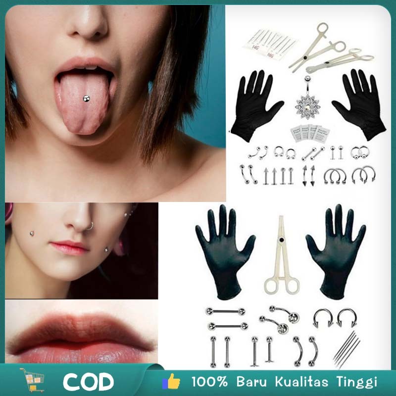 Isi 20/41 Alat Piercing Telinga Alat Tindik Hidung Alat Tindik 1 Set Alat Tindik Hidung + Anting