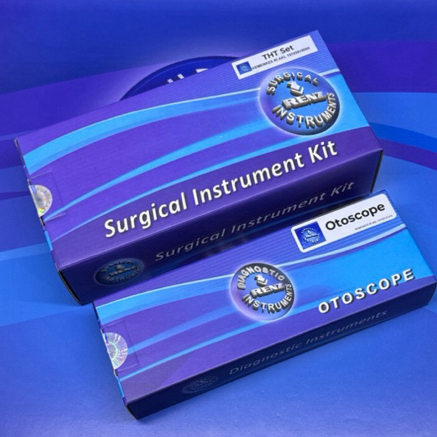Alat medis “ THT SET “ + Instrument box with cover & hook ( 20 x 10 x 5 cm ). SS + OTOSCOPE ( LED )-