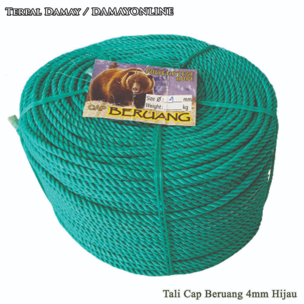 

Tali Tambang PE Cap Beruang 4mm Hijau / Rol ( Harga Per Rol )
