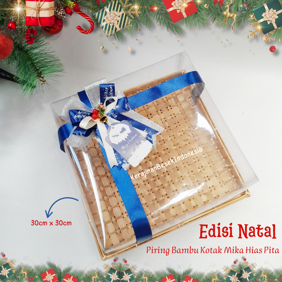 

BOX HAMPERS SPESIAL NATAL UKURAN 15cm -30cm & HIASAN FREE HANG TAG Piring kotak mika pita roti kue kering parsel kado