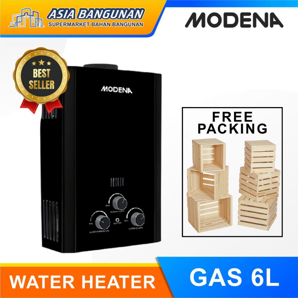Water Heater Gas Modena 6L Instan GI 0631 L Pemanas Air Panas Original Free Packing Kayu