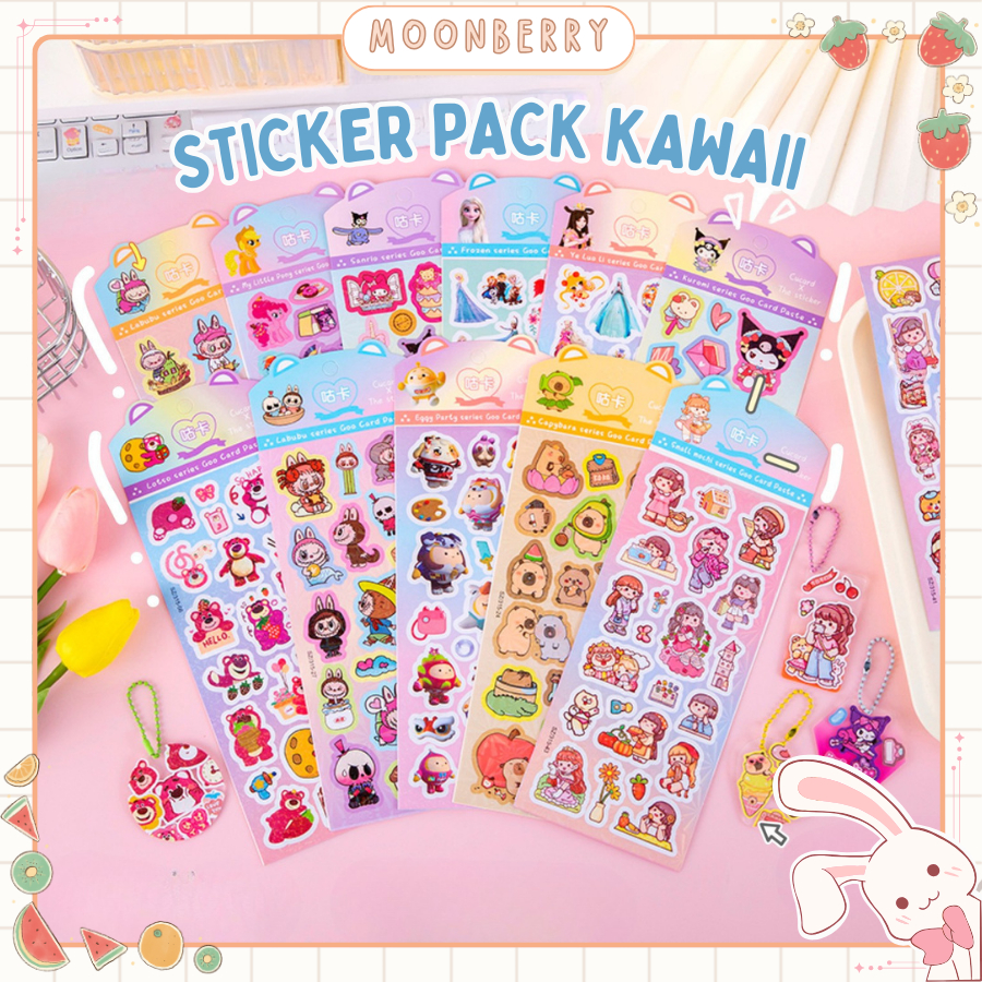 

Stiker Gliter Hologram Motif Labubu Sanrio Kuromi Capybara Karakter Lucu Cute Stiker Anak