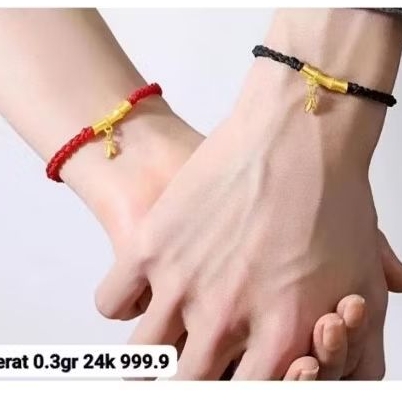 Gelang Emas Tabung Daun Asli 24K Hongkong 999% Tali