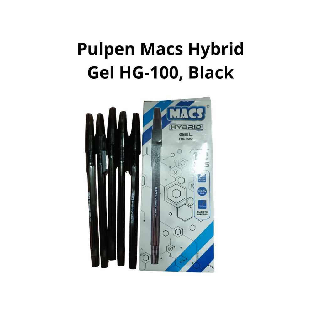 

12 Pcs pulpen Macs Hybrid Gel HG-100, Warna Hitam dan Biru - Per Lusin