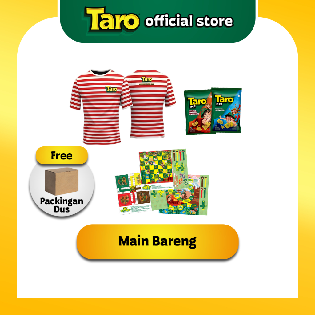 

Bundle Main Bareng [Taro Kaos Salur Taro — Taro Official Merchandise+TARO Net Potato Barbeque 115g+TARO Net Seaweed 115g+Free Taro Exclusive Boardgame]