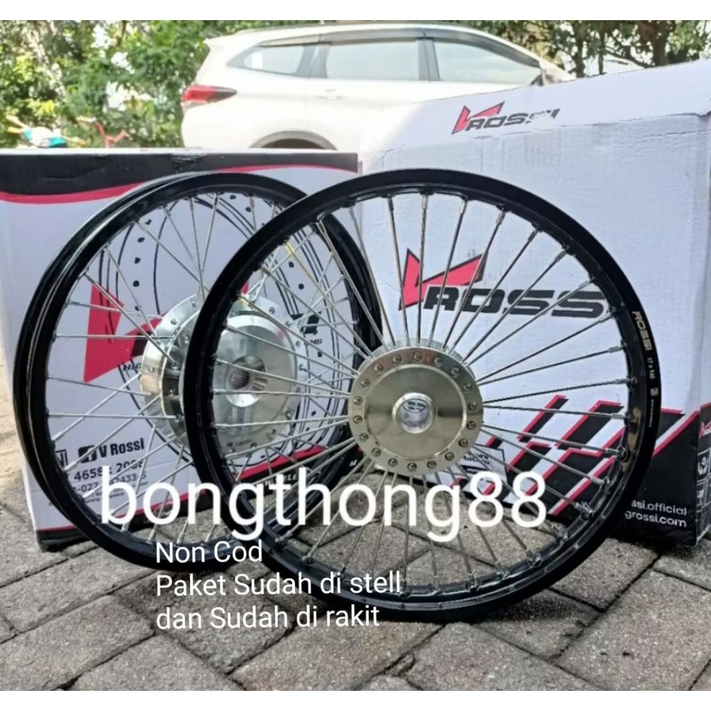 Paketan velg rossi hitam Glossi /Hitam drop  ring 17 Jari jari crome Stel lurus 140 140  Beat Vario 