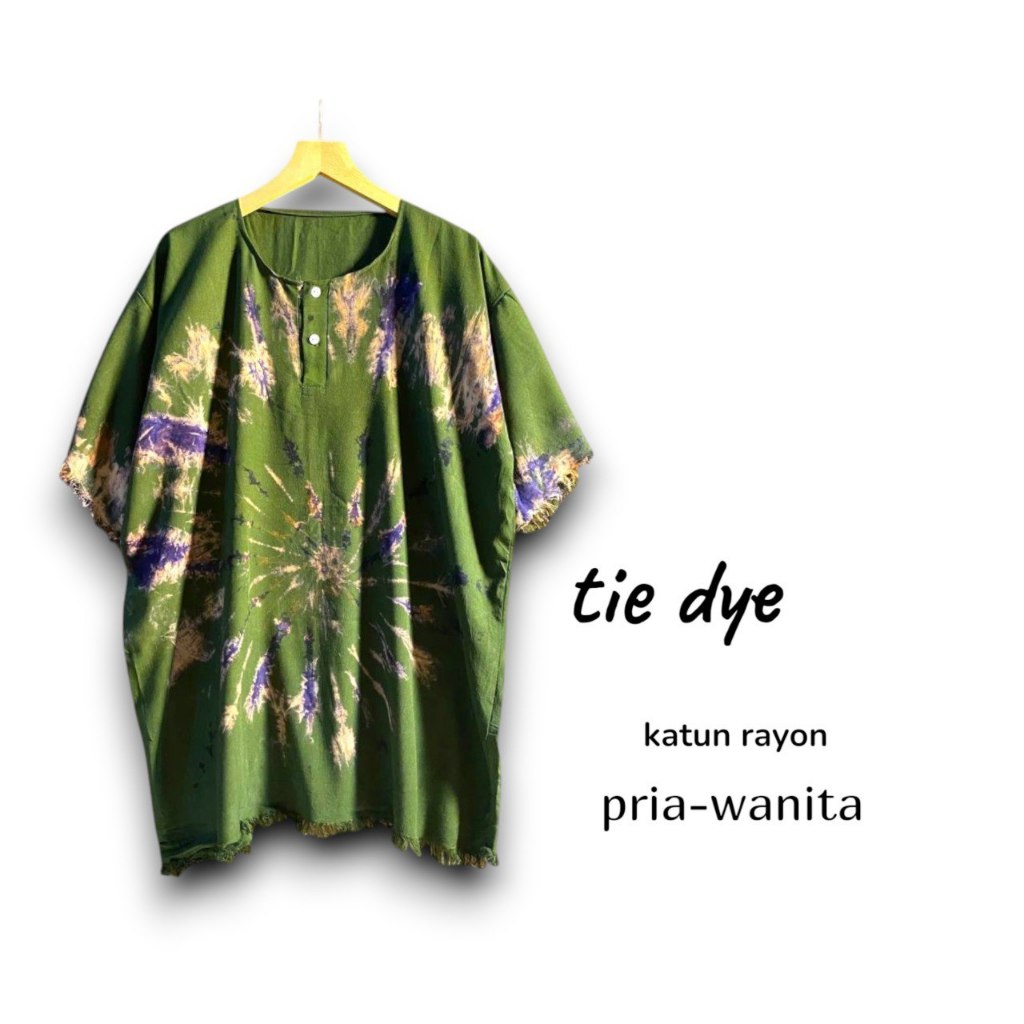 Baju Tie Dye Santai Pria Wanita Katun Rayon Adem Motif Abstrak Tengah - Kaos Bali