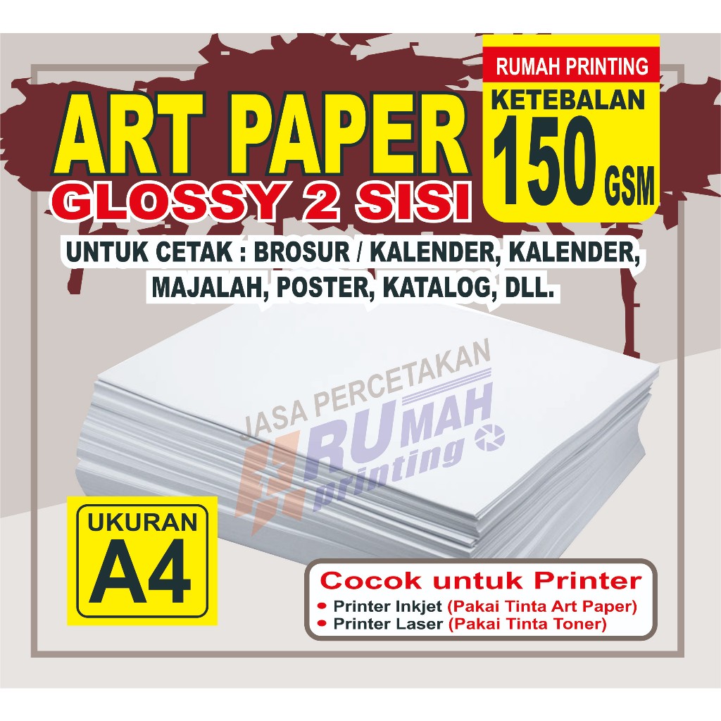 

KERTAS ART PAPER A4 150 GSM 2 SISI 50 & 25 LEMBAR