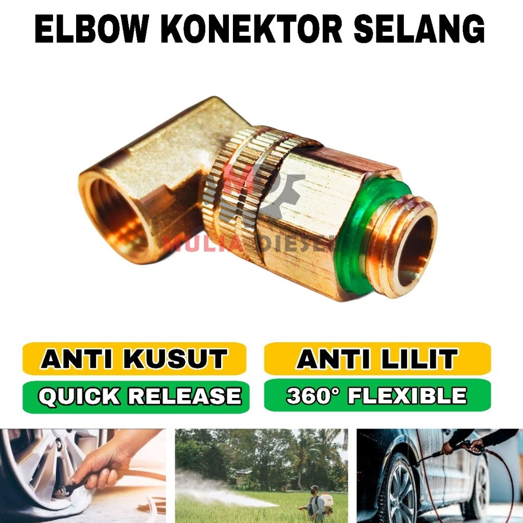 Elbow Konektor Swivel Bengkok Selang Kompresor Angin Sprayer Semprot Air  Anti Kusut Lilit Quick Rel