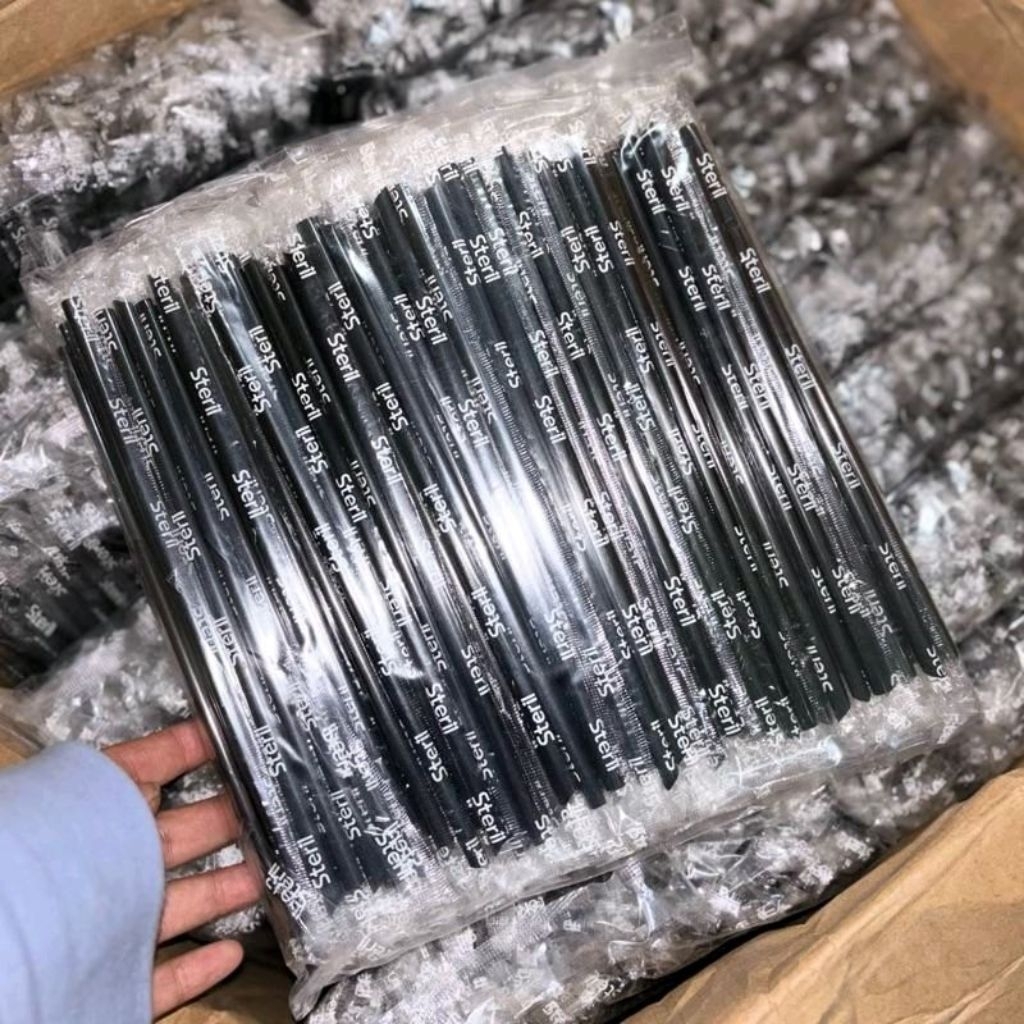 SEDOTAN HITAM LANCIP STERIL ISI 250 PCS SEDOTAN PLASTIK 6MM SEDOTAN ES TEH ISI 250