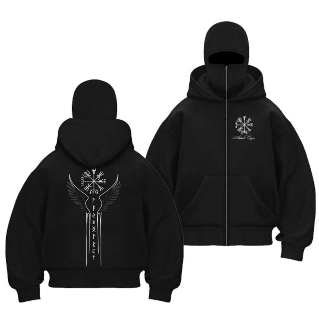Hoodie Zipper Balaclava Logo Sayap Satanic / Jaket Boxy Satanic Hitam Anak Dan Dewasa Premium Unisex