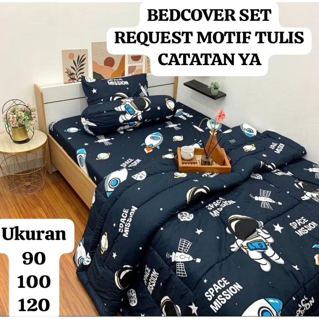 BEDCOVER SET PREMIUM SINGLE 90/100/120 MOTIF ANAK PLANET ASTRONOT JAGOAN SPIDERMAN BATMAN MINION SPO