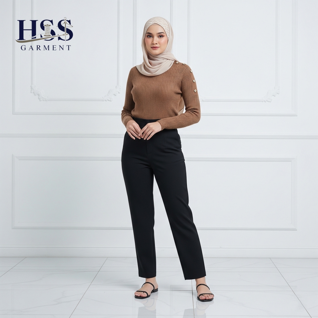 Celana Panjang Hitam Wanita Pinggang Karet | Celana Toyobo Premium