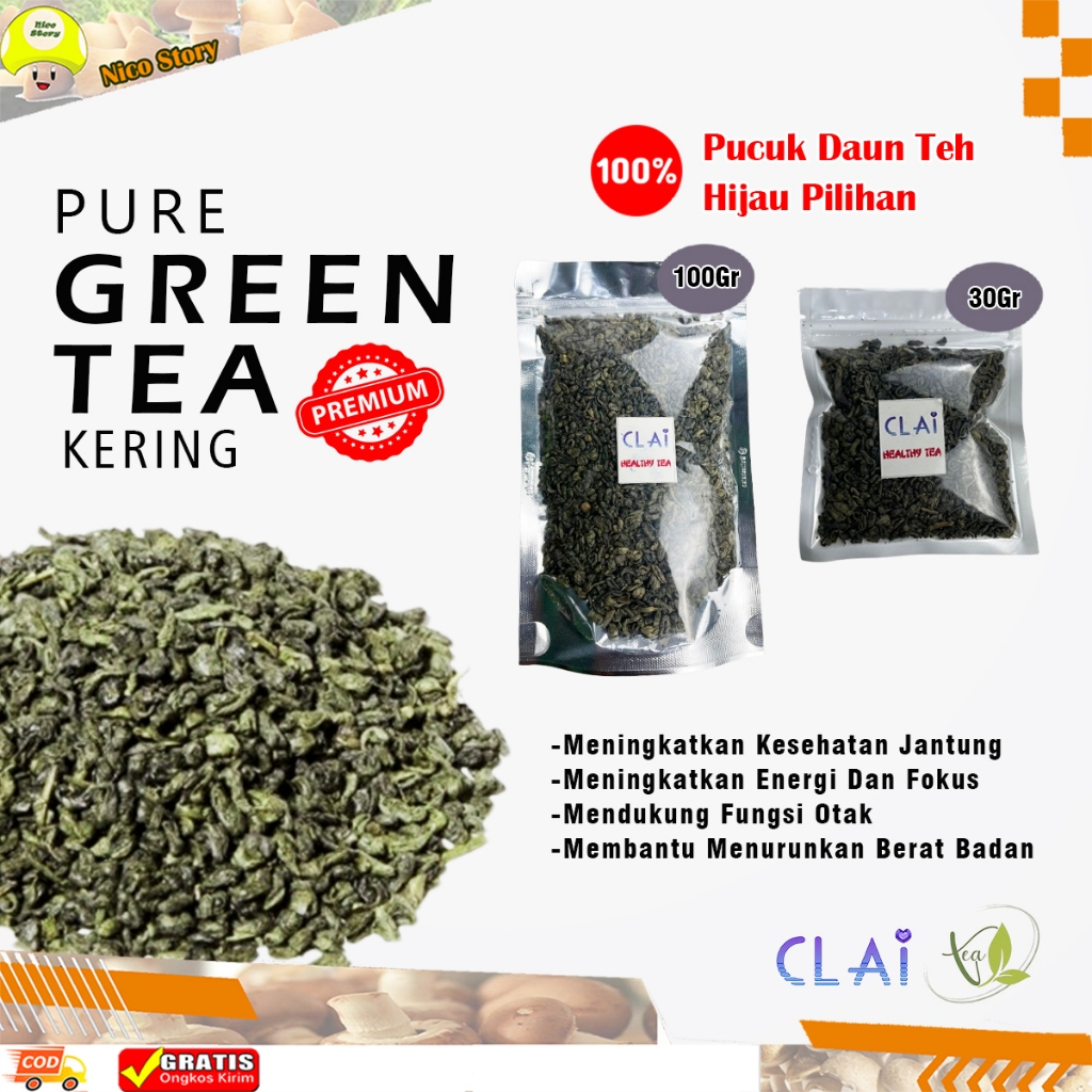 

(ncs) Greentea Daun Teh Hijau Kering 30 100 gr hijo murni green tea 100gr