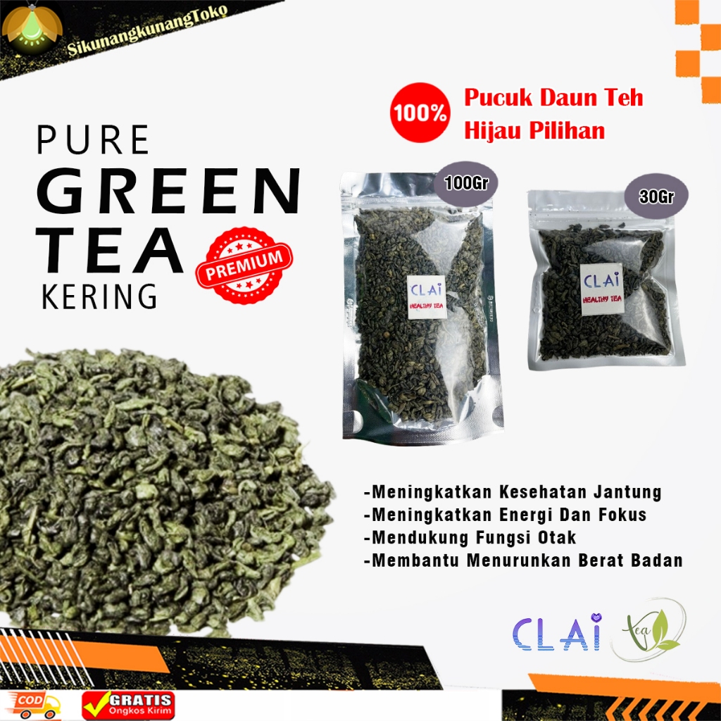 

(skn) Greentea Daun Teh Hijau Kering 30 100 gr hijo murni green tea 100gr