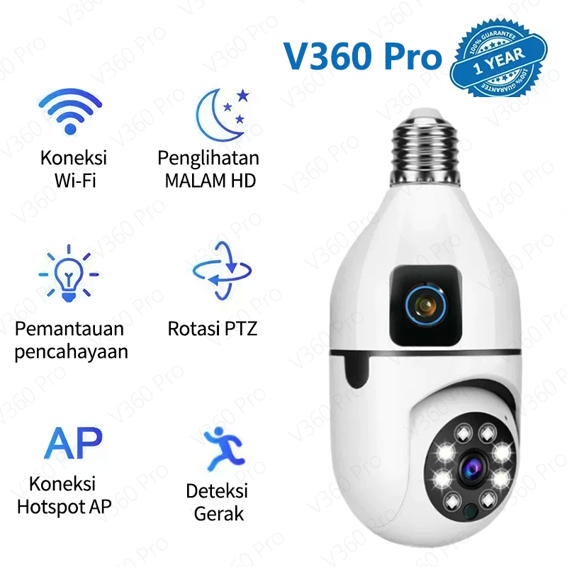 CCTV V360 pro Bohlam Pintar Kamera360°Smart Bulb CCTV WiFi AudioDua Arah & Night Vision