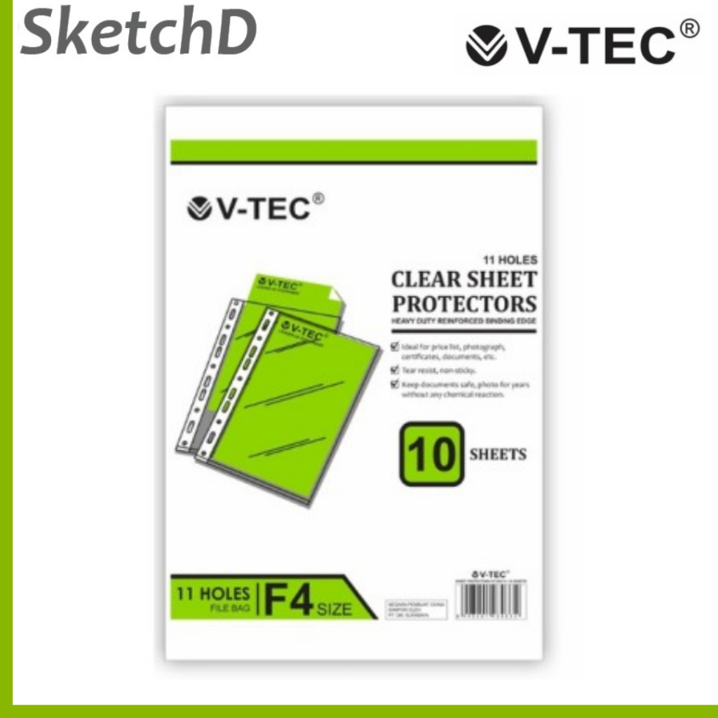 

Plastik Pelindung kertas Bening F4 V-tec Sheet Protector clear 10 lembar