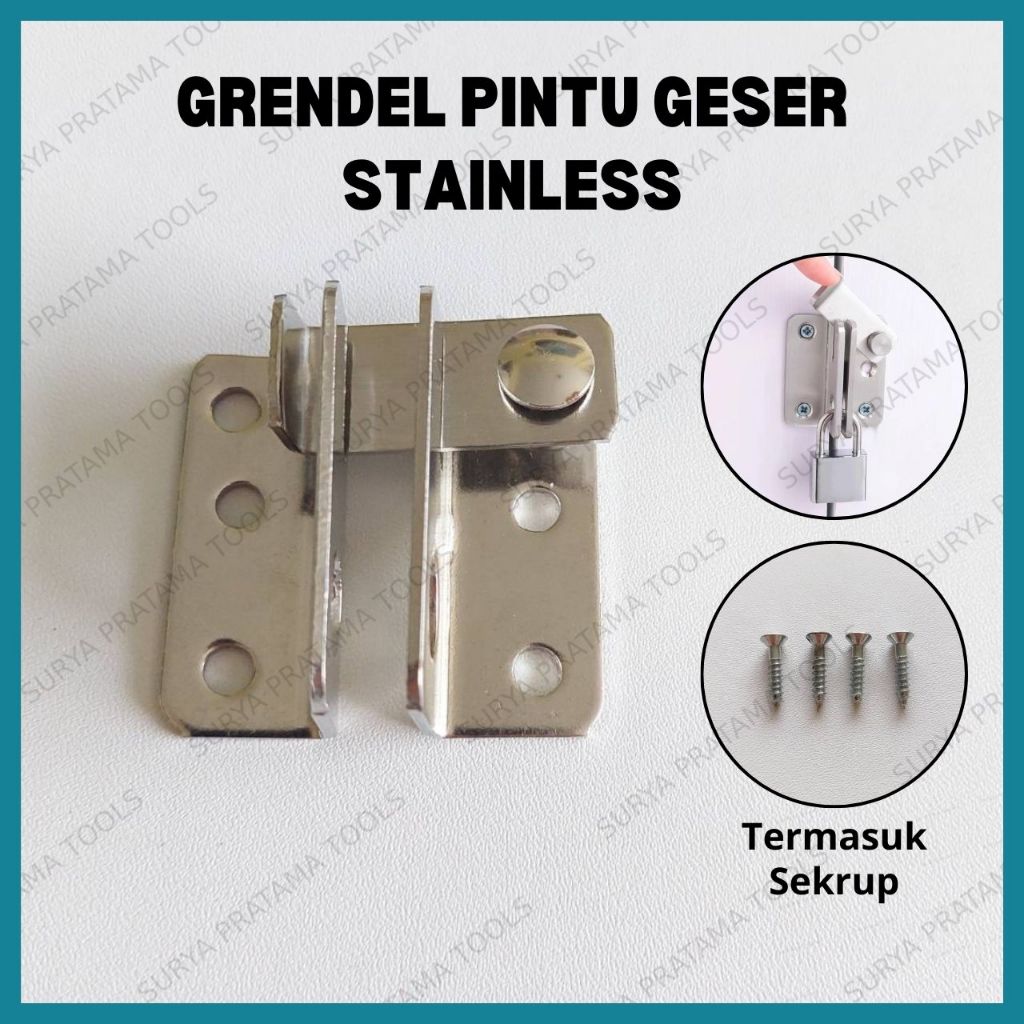 Grendel Pintu Geser Stainless / Slot Kunci Pintu Geser Sliding / Cantolan Gerendel Gembok Pintu