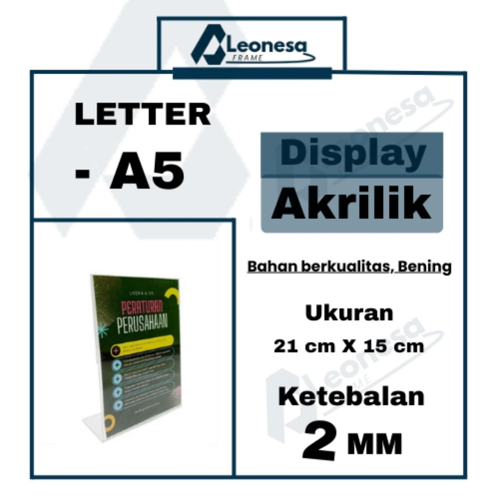 

Tempat Brosur Display Menu Akrilik Acrylic Menu Makan Qris Ukuran A5 LETTER L Tebal 2mm