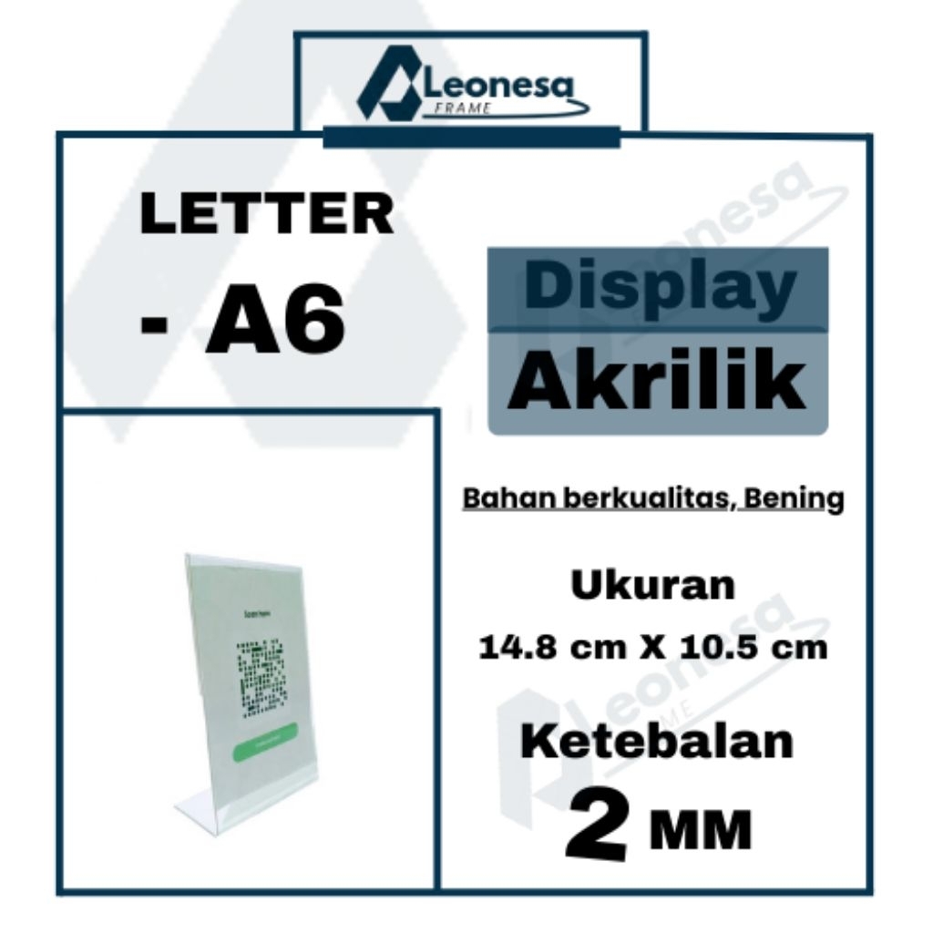 

Tempat Brosur Display Menu Akrilik Acrylic Menu Makan Qris Ukuran A6 LETTER L Tebal 2mm