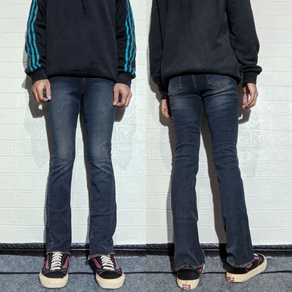 Size 27 Celana Panjang Jeans Love Denim Blue Washed Fading Skinny Bootcut fit Original Second Prelov