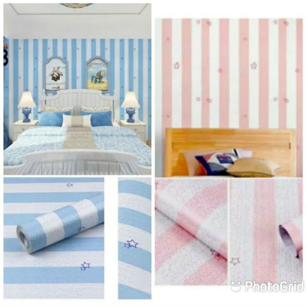 Wallpaper dinding salur bintang biru pink mj store makassar