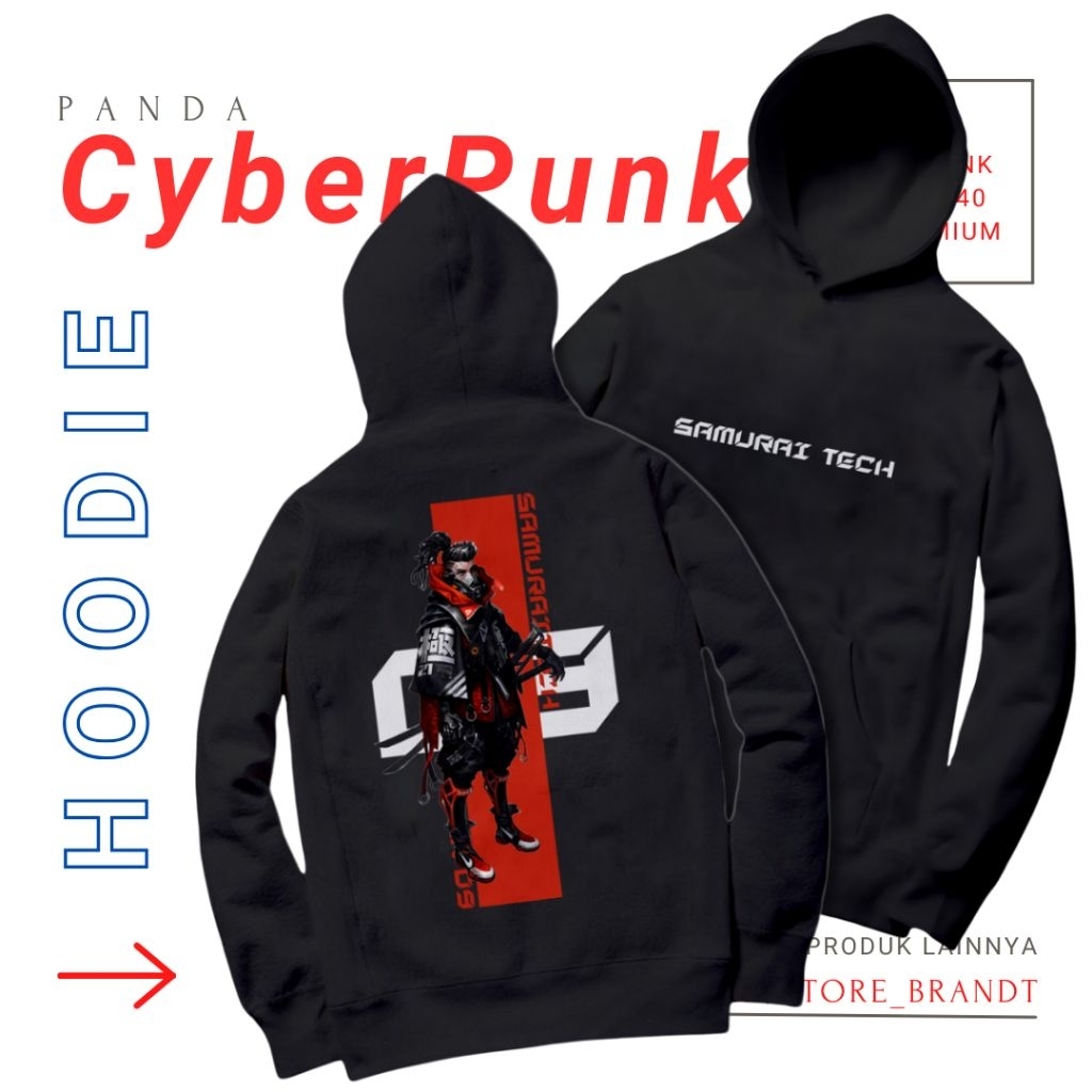 Jaket Hoodie Pria Wanita Unisex Fleece Hitam Keren Terbaru CyberPunk 05 Samurai Tech