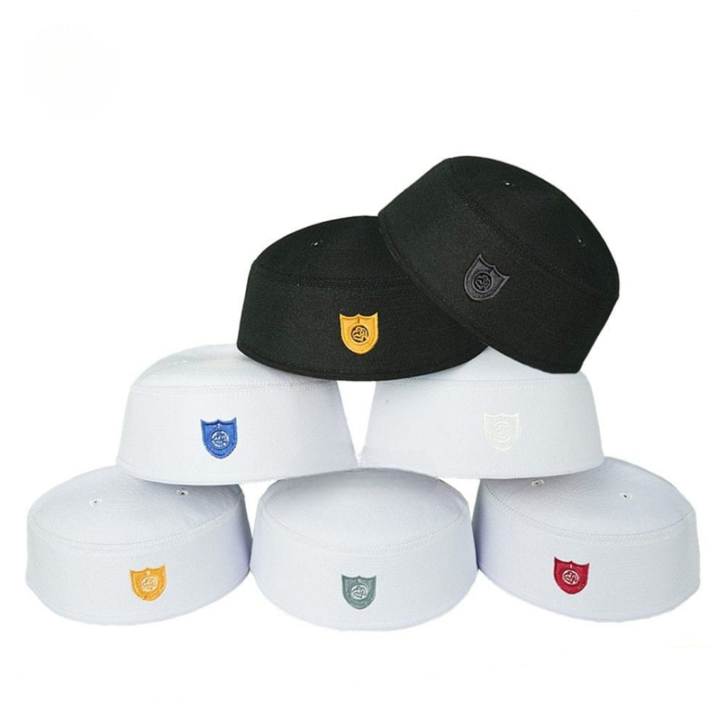 Peci MALAYSIA Haji Pria Kopiah Palestina Putih Hitam Dewasa Anak Original Bulat Motif Bordir Polos