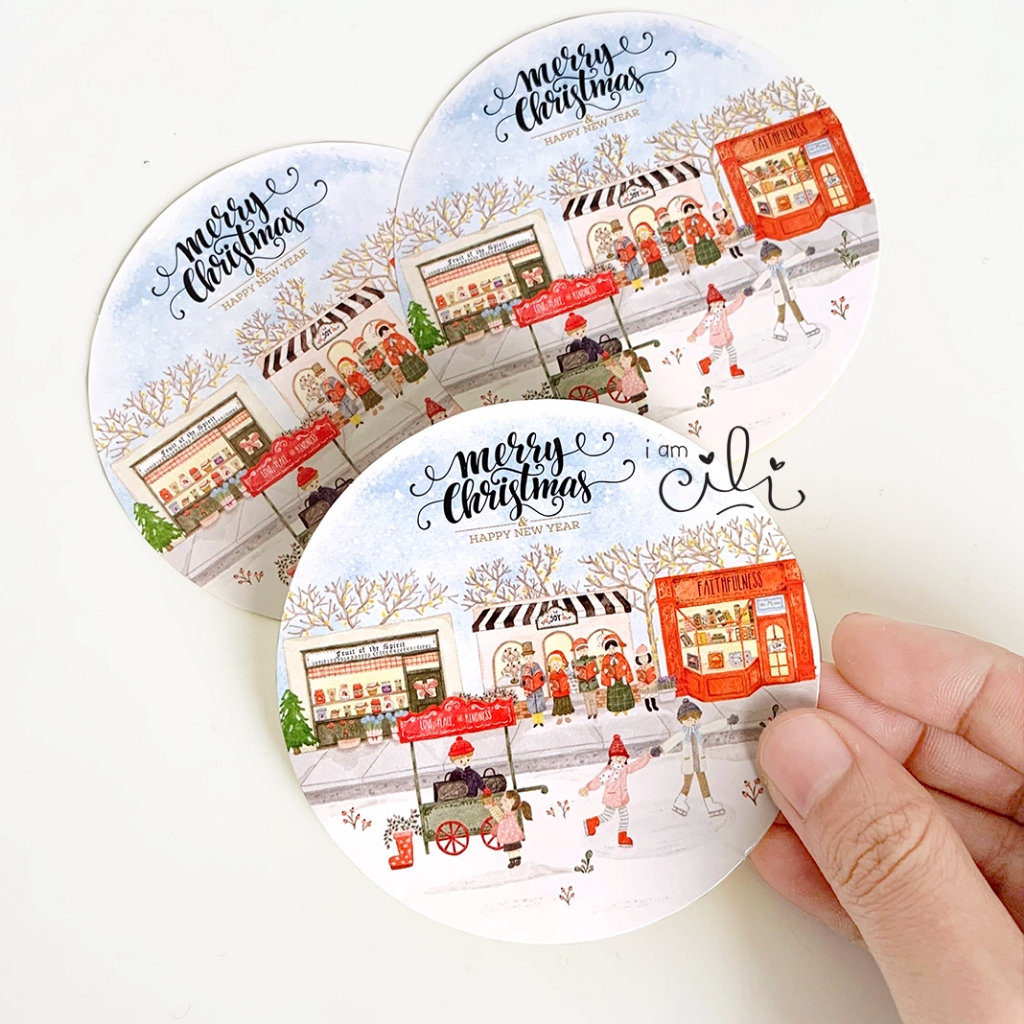 

(SC087) Stiker natal merry christmas LUMI toples paperbag dus kotak iamcili diameter 8cm [32 pcs]