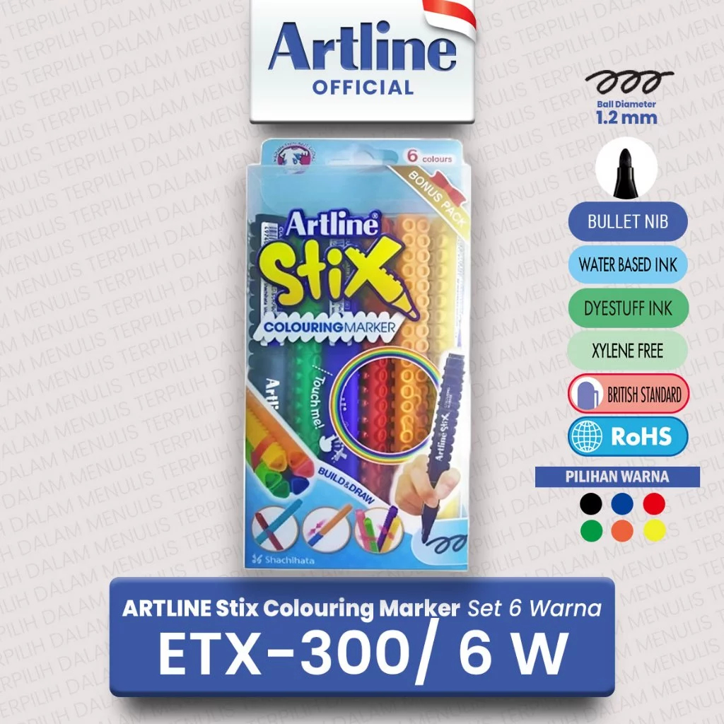 

(LIVE) ARTLINE STIX Colouring Marker Spidol Menggambar Mewarnai Set 6 Warna ETX-300/6W 2