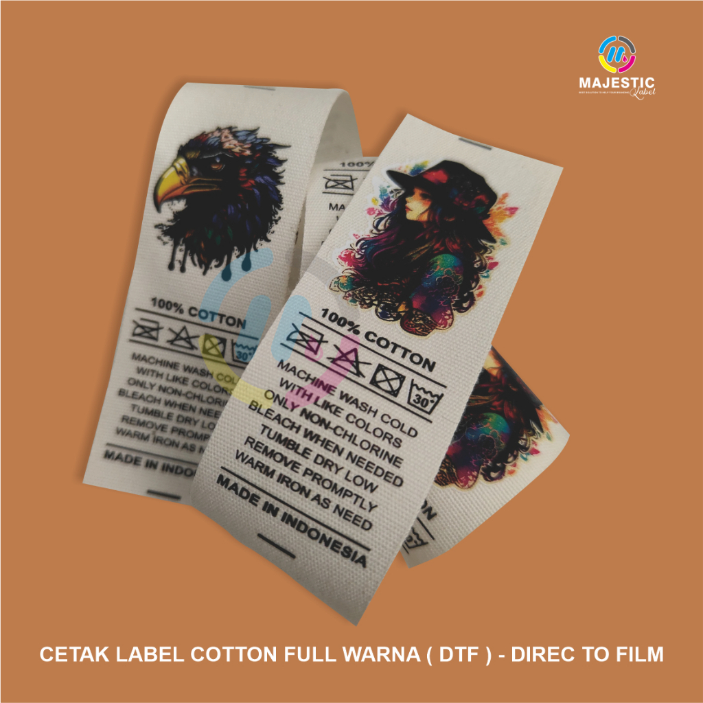

100 pcs label baju cotton/ cetak label baju custom full warna / label peci /label katun halus