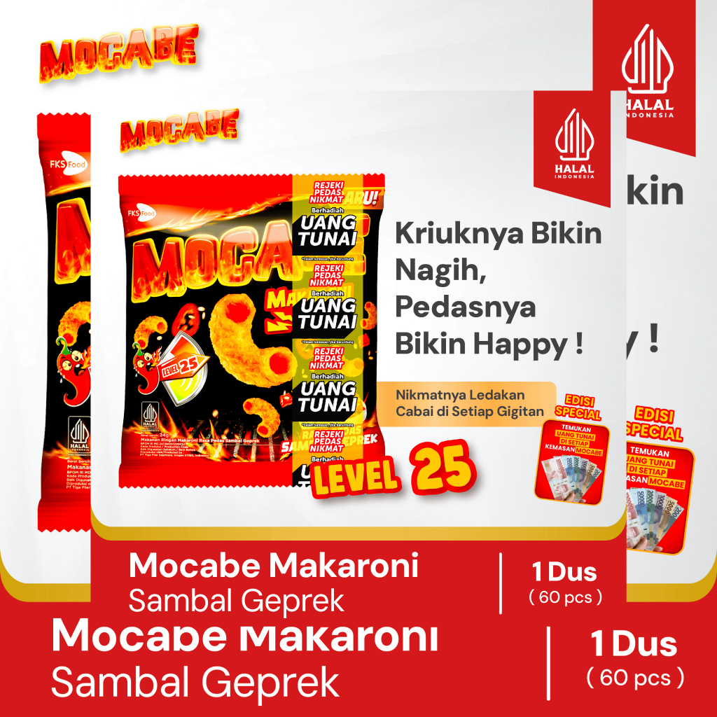 

Mocabe - Sambal Geprek - Small Pack - 1 Karton (6 renceng) - 60 Pcs - 25gr (Free 12 Pcs)