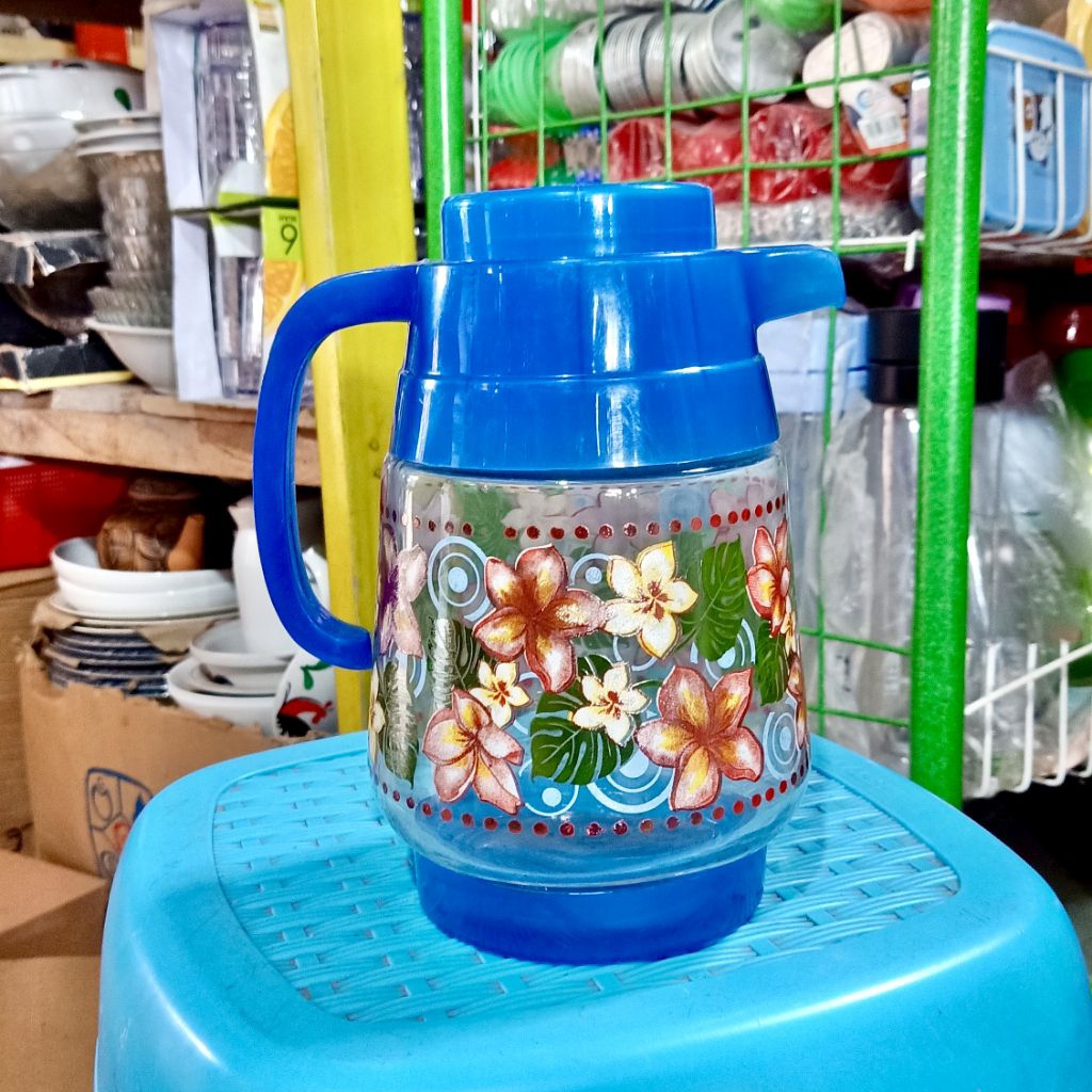 Kedaung teko pitcher kaca motif bunga ukuran 1.5 Liter / Eskan kaca serba guna