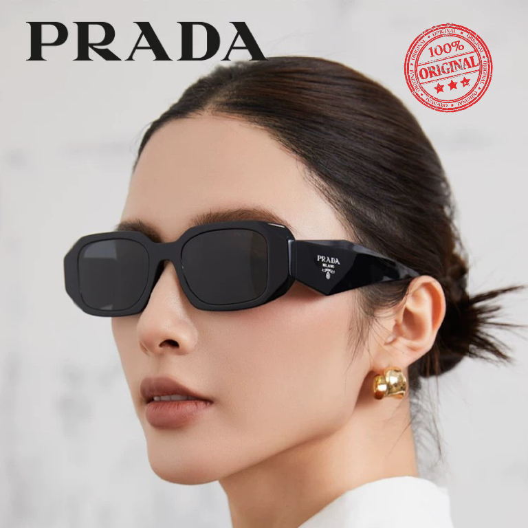 【100% Original】Kacamata Hitam PRADA Symbole SPR17WS Sunglasses Black Pria Wanita
