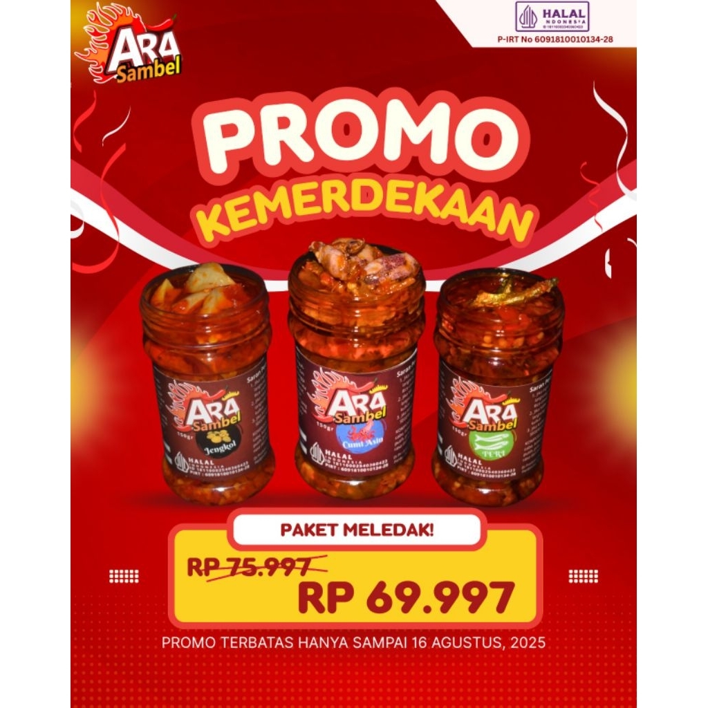 

PROMO KEMERDEKAAN PAKET HEMAT MELEDAK SAMBEL CUMI ,TERI , JENGKOL